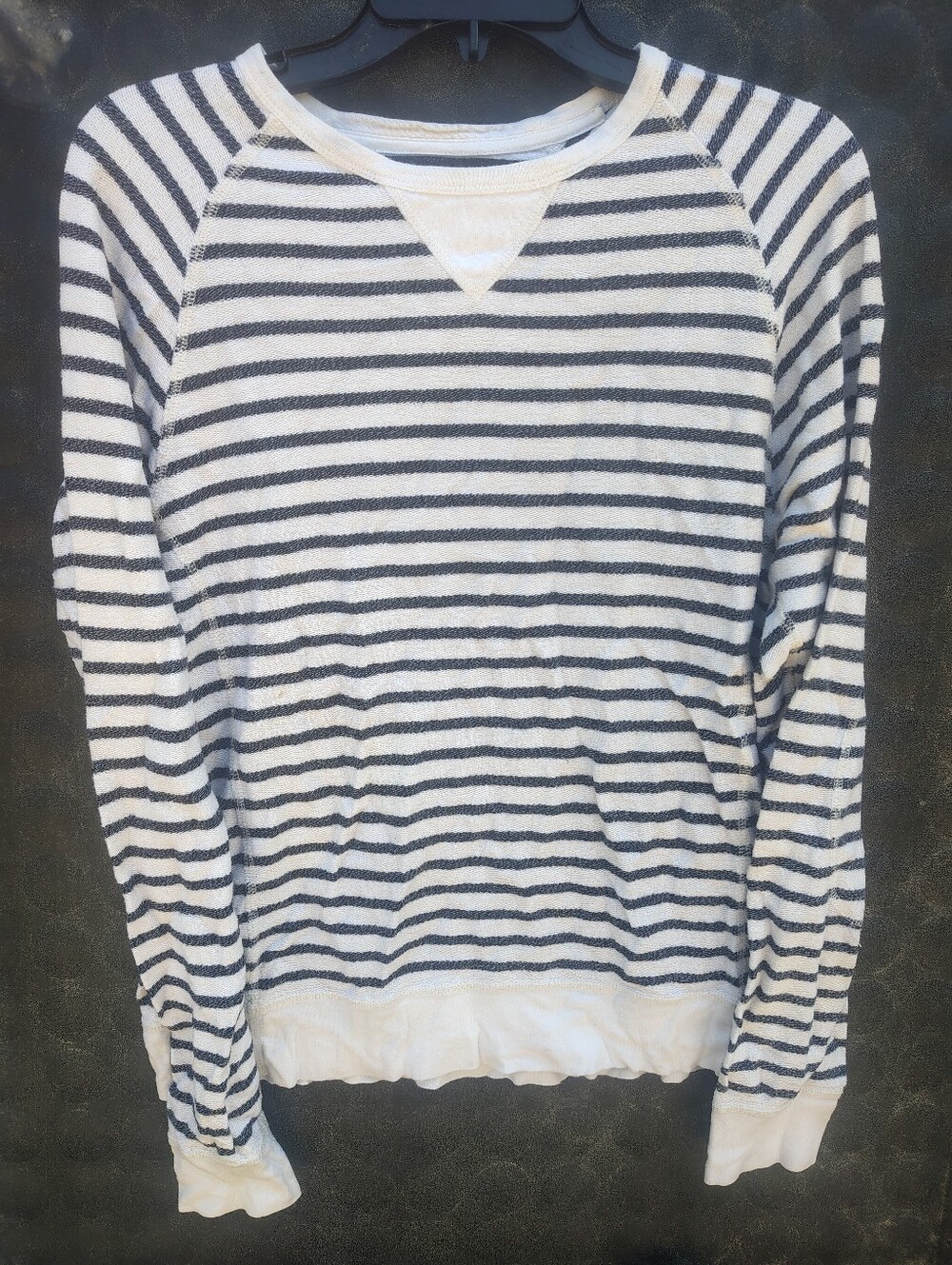 Striped Crewneck Sweater - White & Navy J Crew Small